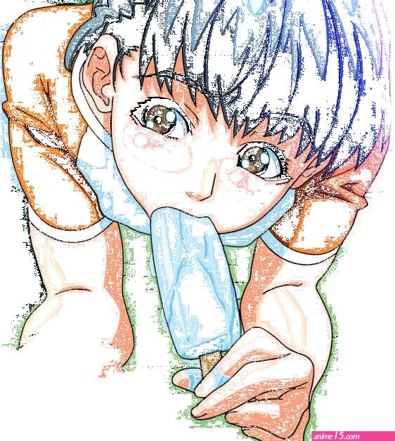 sasamiya kaoru erogos love fetish animated animated gif blue hair brown eyes censored food freezepop latex popsicle pornography sexually suggestive tomboy
