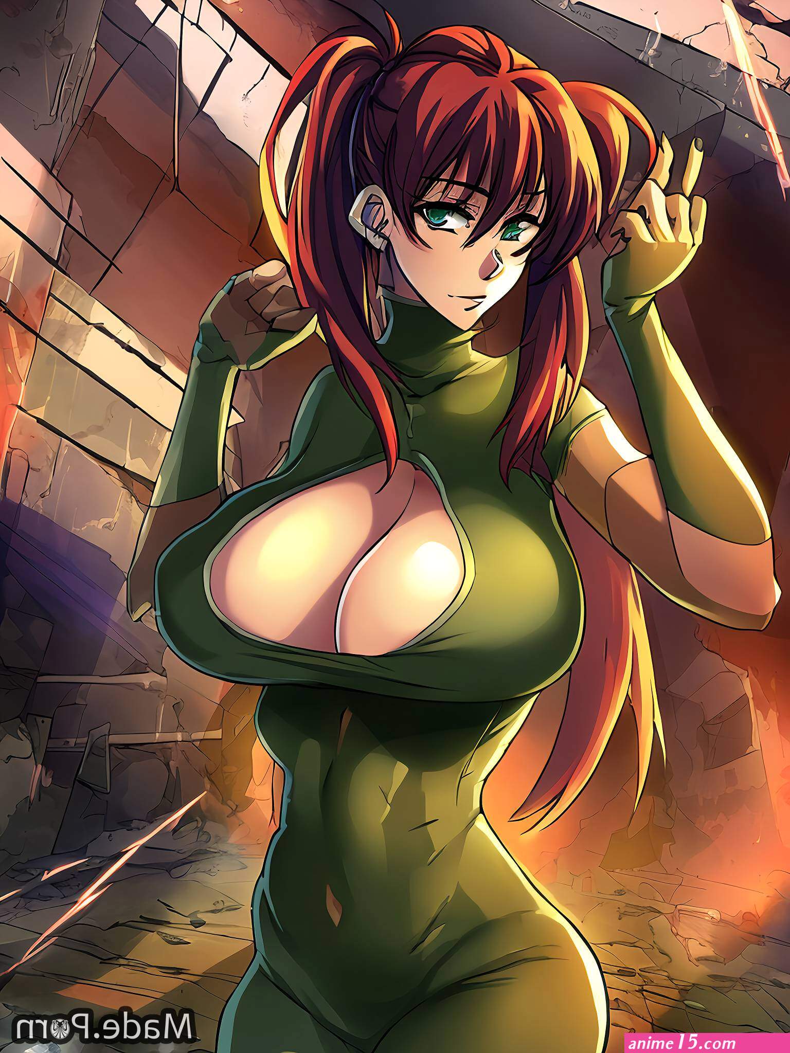 Porn image of 30 abandoned building perfect boobs anime fully clothed stripper seductive created by AI