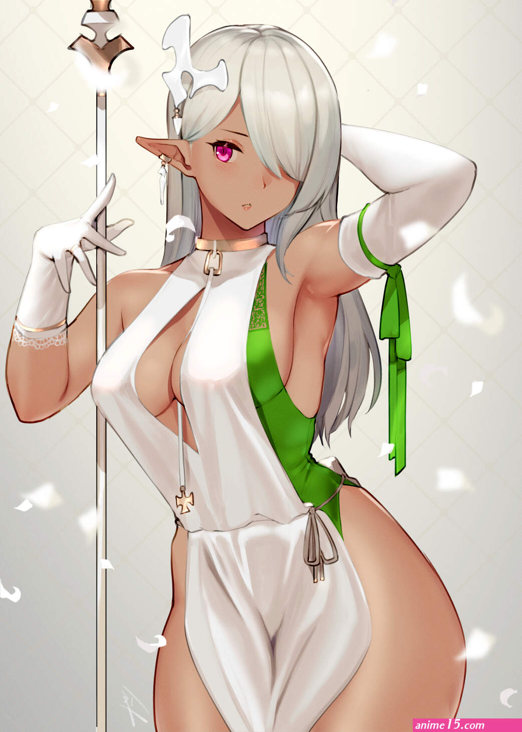 big boobs elves dark elf Hayabusa artist anime anime girls simple background