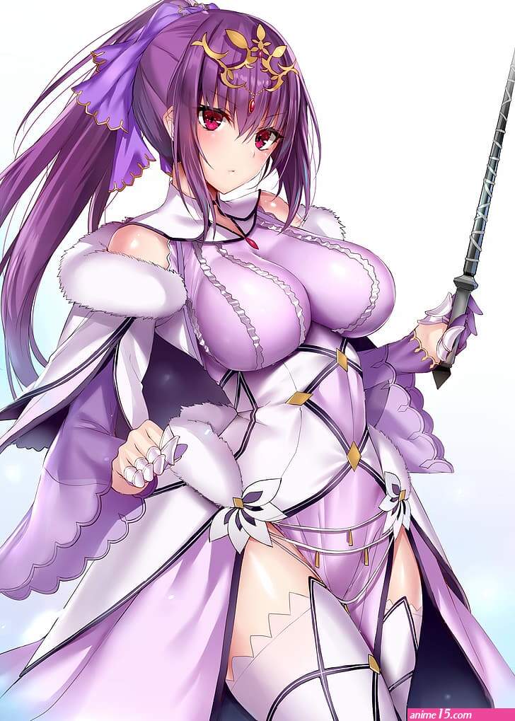 HD wallpaper: anime anime girls boobs big boobs ponytail long hair purple hair