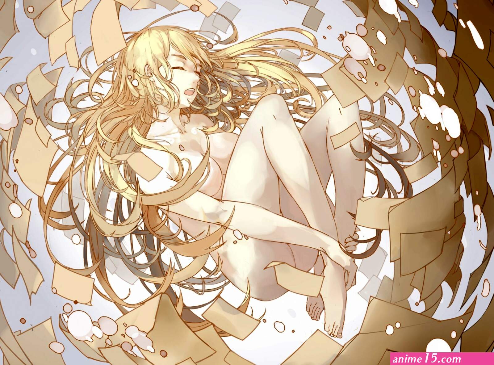 Anime Art nude girl in papers