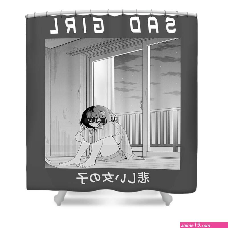 Sad Anime Girl Waifu Material Otaku Manga Aesthetic Gift Shower Curtain by Doki Doki