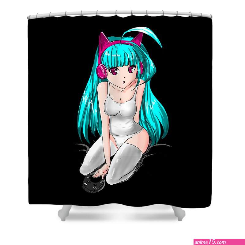 Funny cute otaku anime sexy gaming girl Shower Curtain by PxL Design