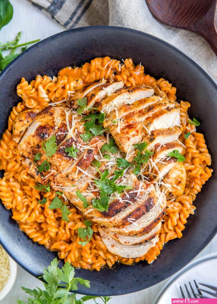 Gluten-Free Grilled Chicken Pasta with Red Pepper Sauce