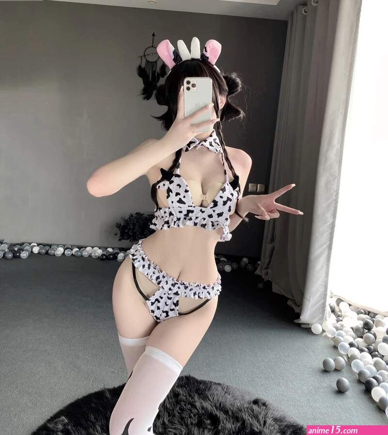 Sexy Anime Cow Maid Costumes Women Sexy Bra And Panty Bikini Swimsuit Kawaii Girl Mini Cow Outfit Pajamas Lingerie Outfits