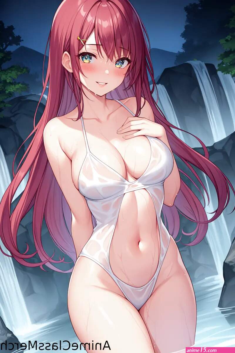 Anime Girl Beach Bath Towel Night Swim Original Art Manga Hot Sexy Red Hair