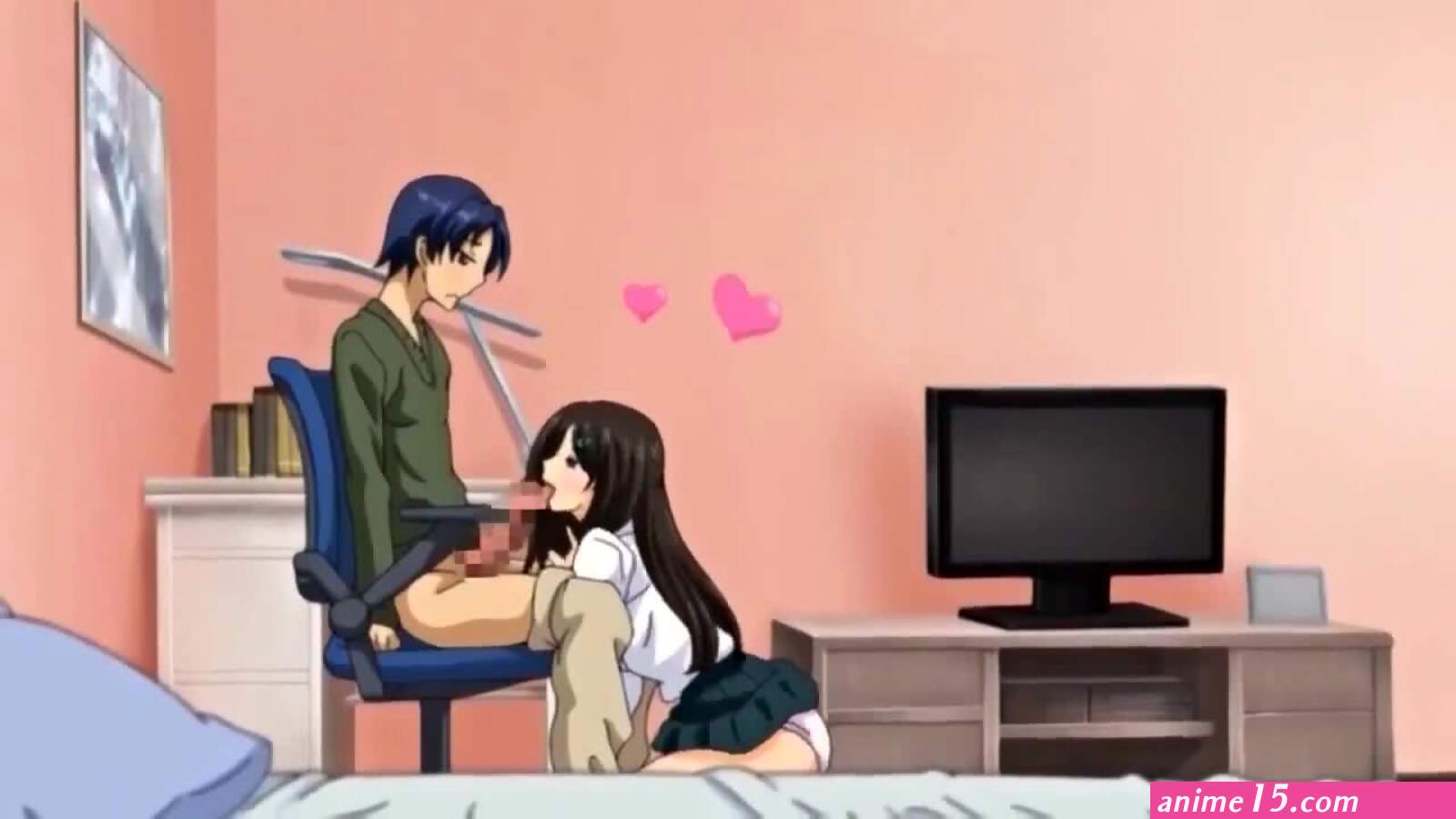 Older sister gives her brother a hentai deepthroat blowjob while parents away