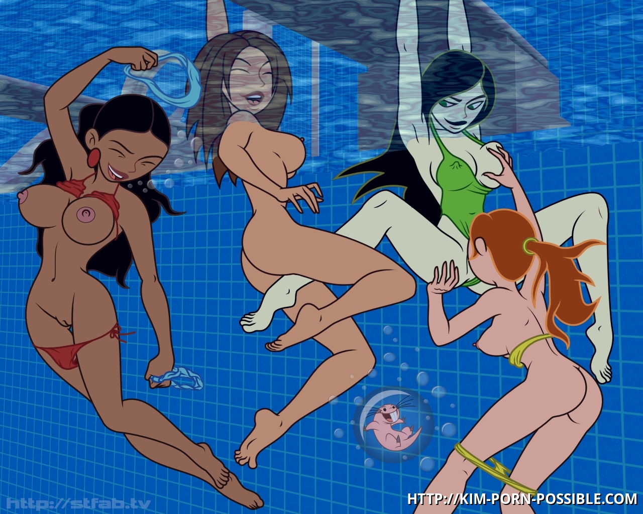 Underwater lesbian fun Kim Possible and her sexy friends!