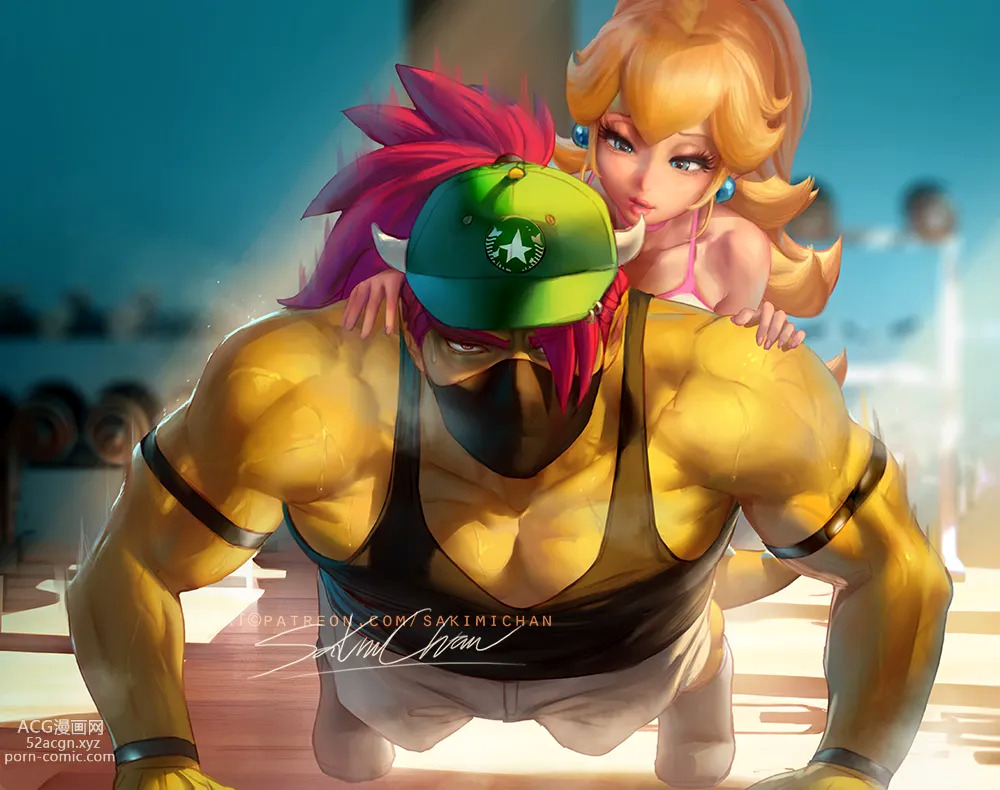 twittermariosuper mario bros. princess peachbowser doujin pictures by sakimichan about gymuniform tiedhair uniform