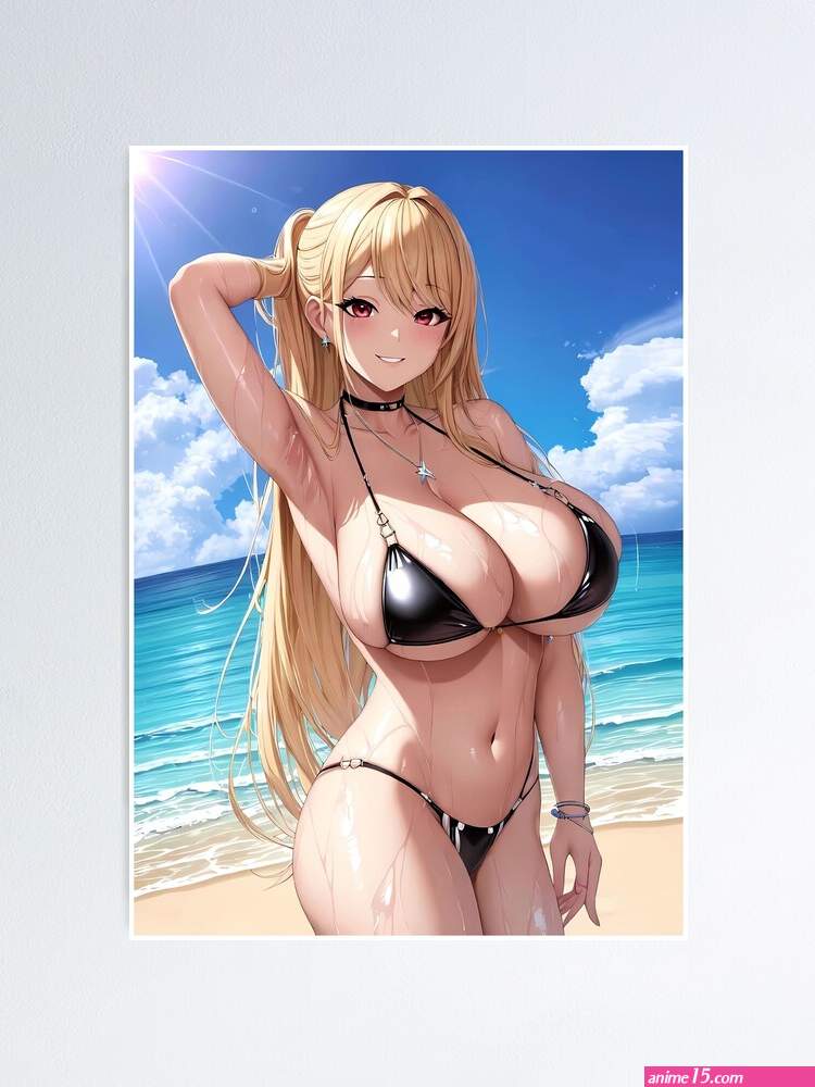 Ecchi sexy huge boobs beach bikini anime girl oppai Poster by Lewdities
