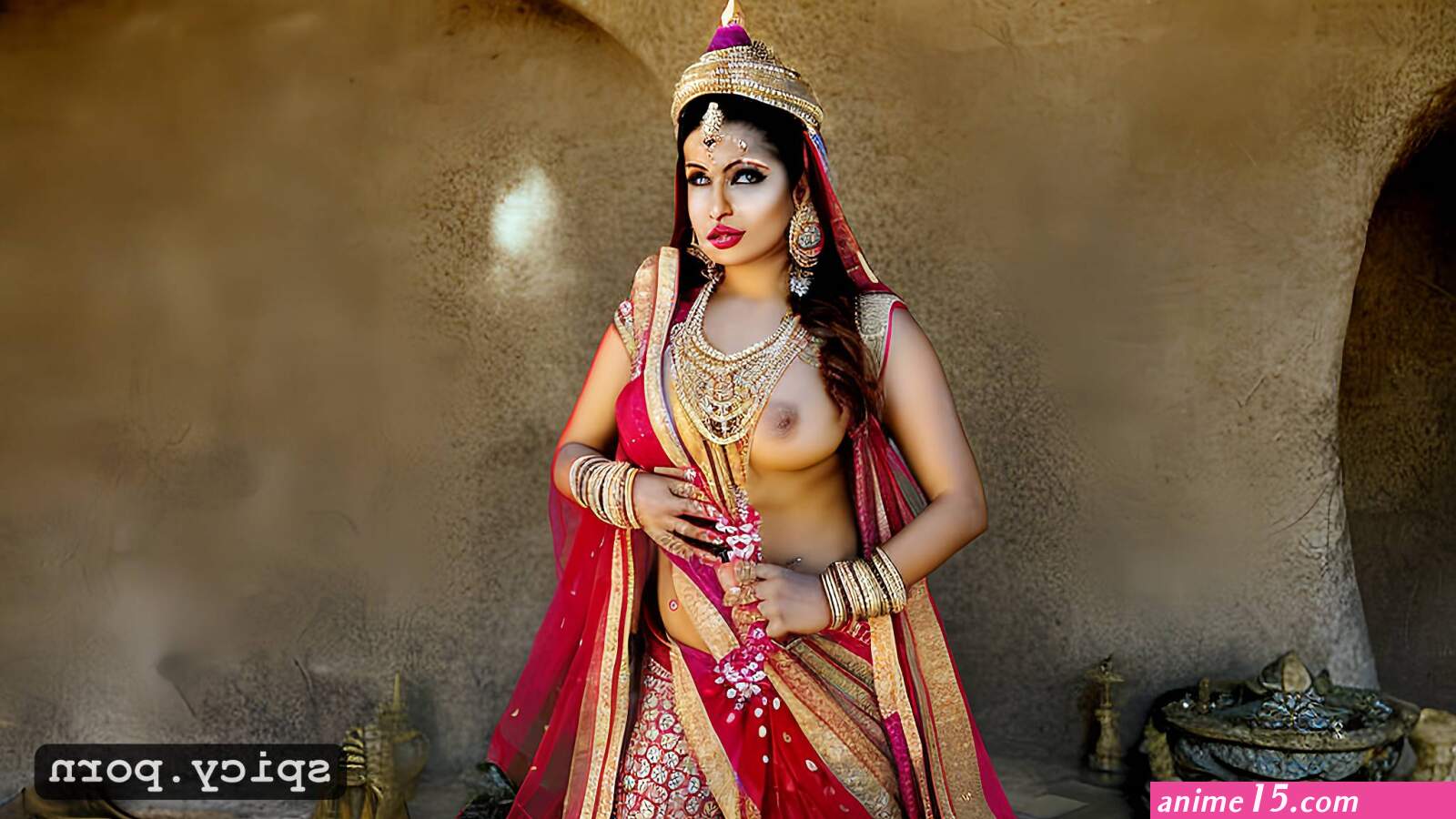 Image of indian goddess extremely beautiful female straight face towards camera