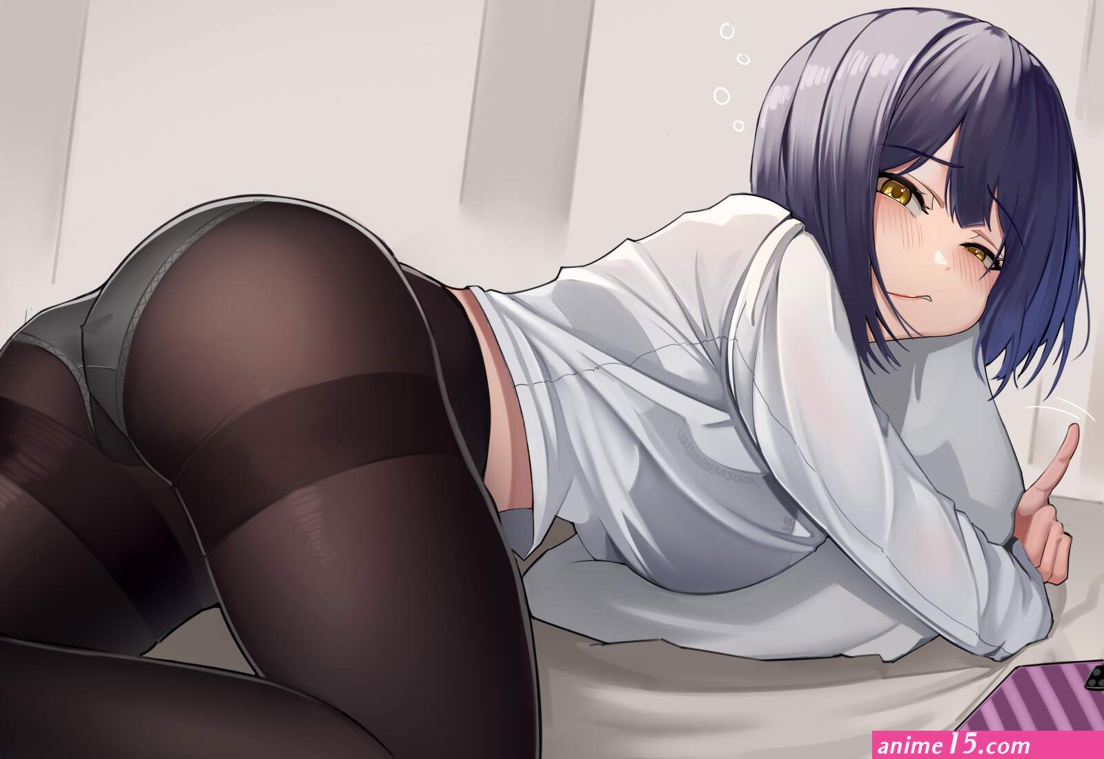 ass blush harris hero nijisanji panties pantyhose purple hair see through shizuka rin short hair underwear
