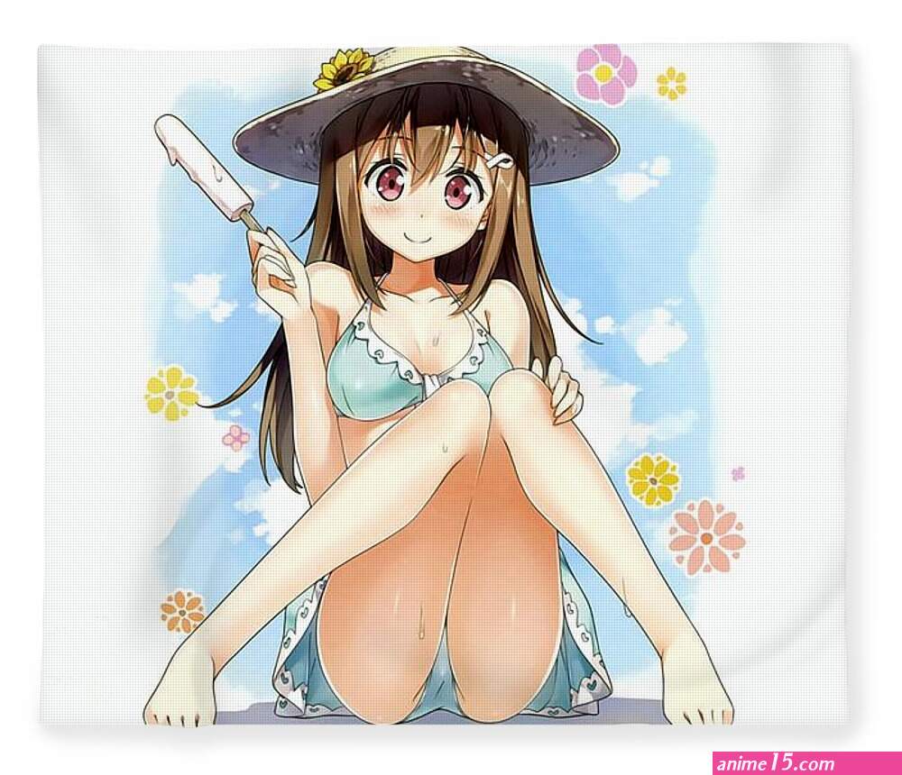 Cute Hentai Girl Upskirt Eating Ice Cream Ultra HD Fleece Blanket by Hi Res