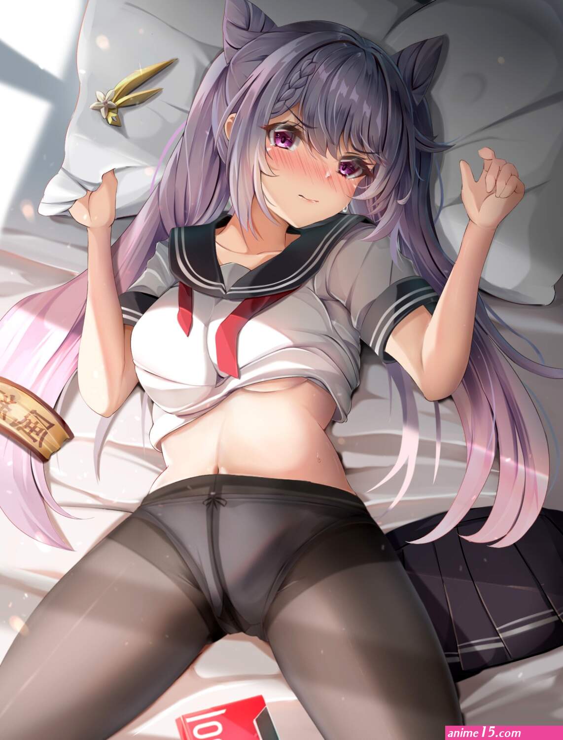 mctom genshin impact keqing no bra pantsu pantyhose seifuku shirt lift underboob