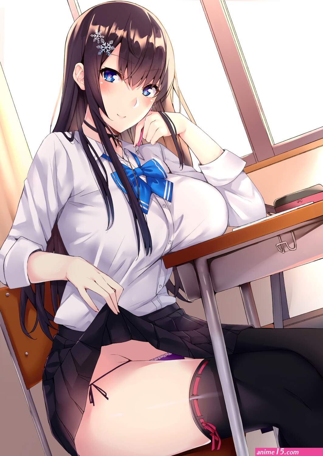 kaeru no ashi pantsu panty pull seifuku skirt lift string panties thighhighs
