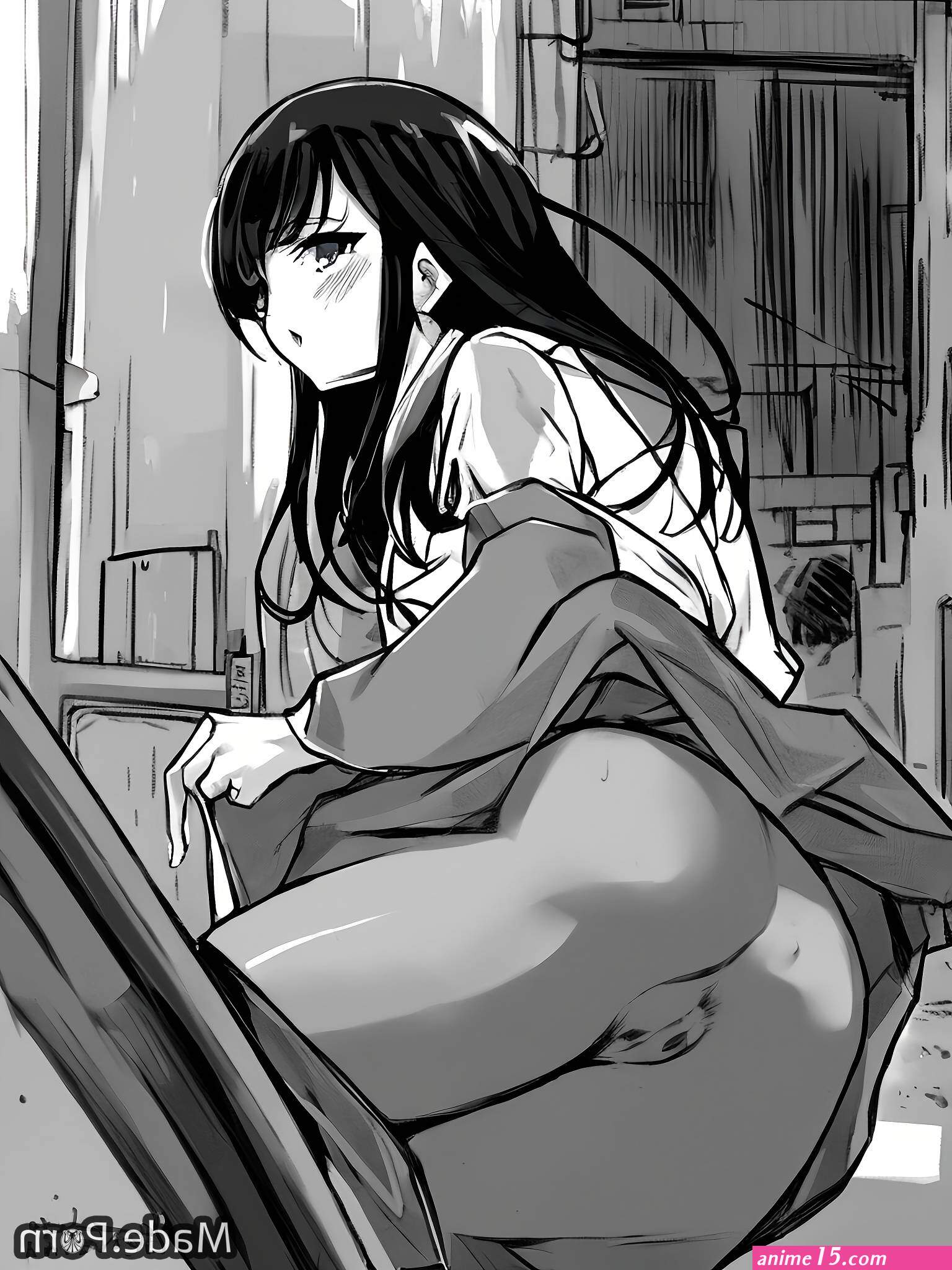 Porn image of daytime shocked nude anime upskirt street black hair created by AI
