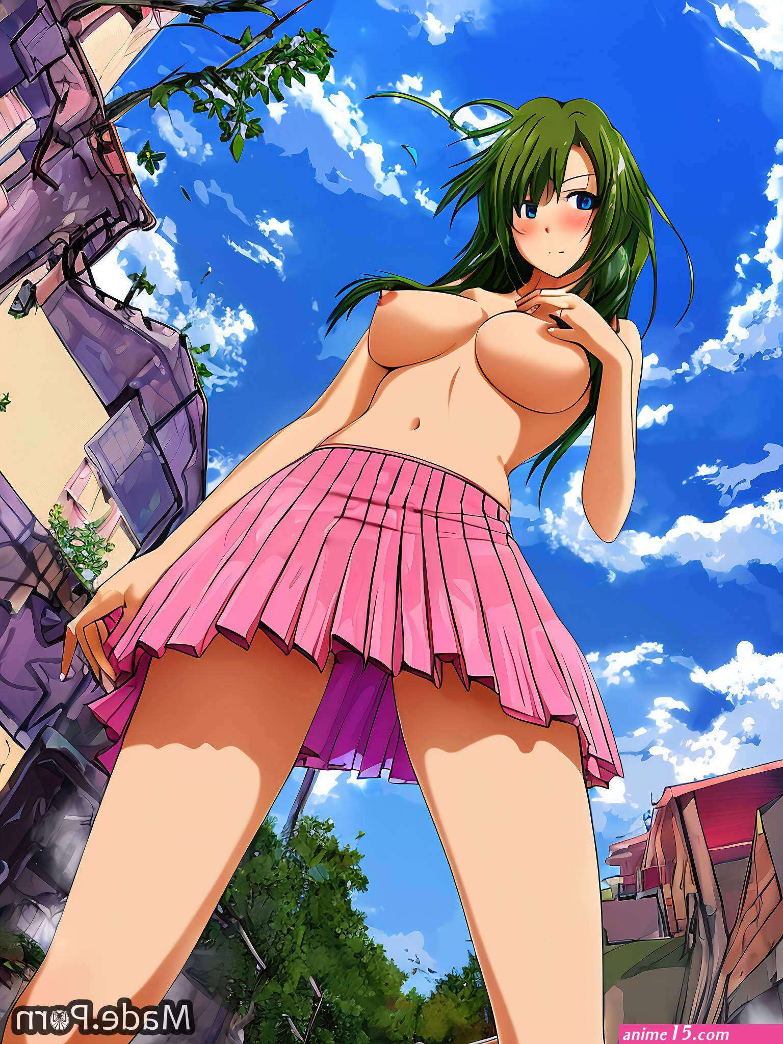 Porn image of woman undressing nude topless upskirt micro skirt 20 anime created by AI