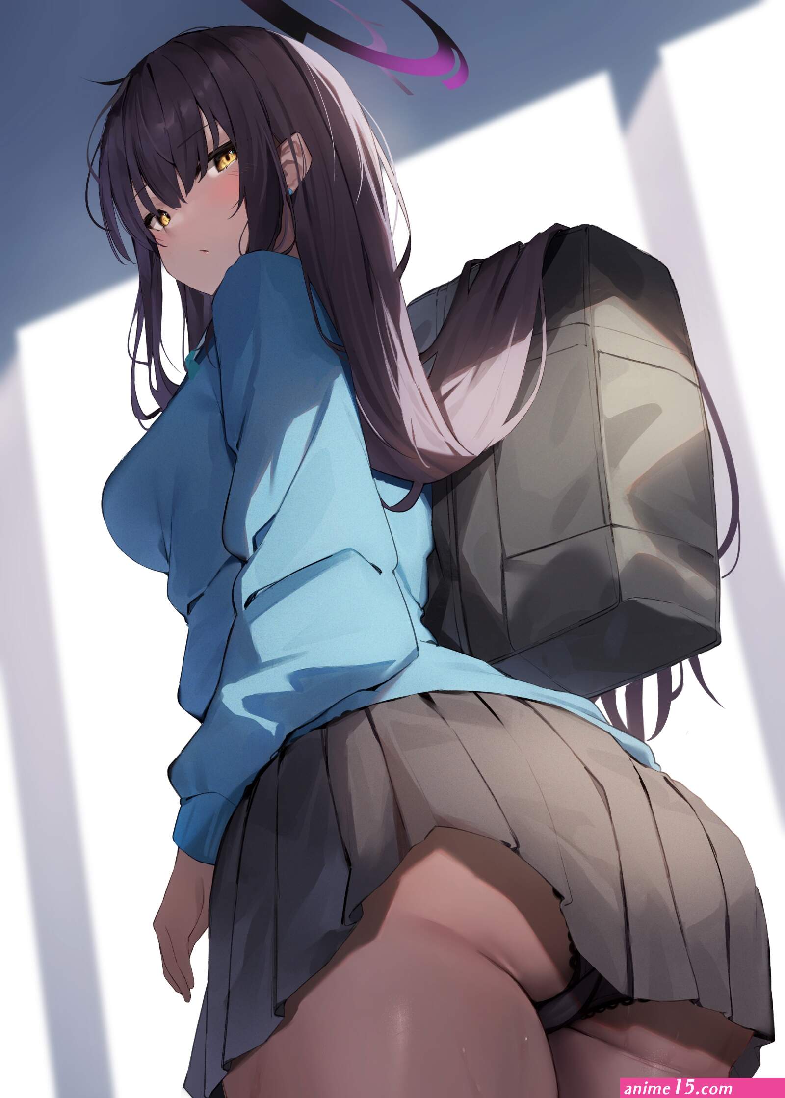 ass brunette anime anime girls portrait display panties Kakudate Karin Blue Archive upskirt skirt looking back yellow eyes