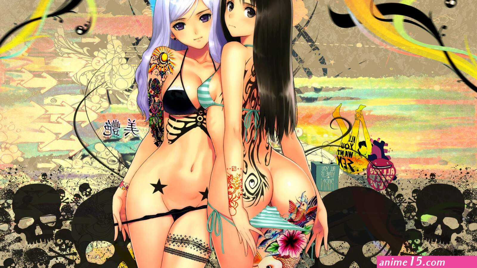 Woman abstract Anime tattoos multicolor anime girls tony taka
