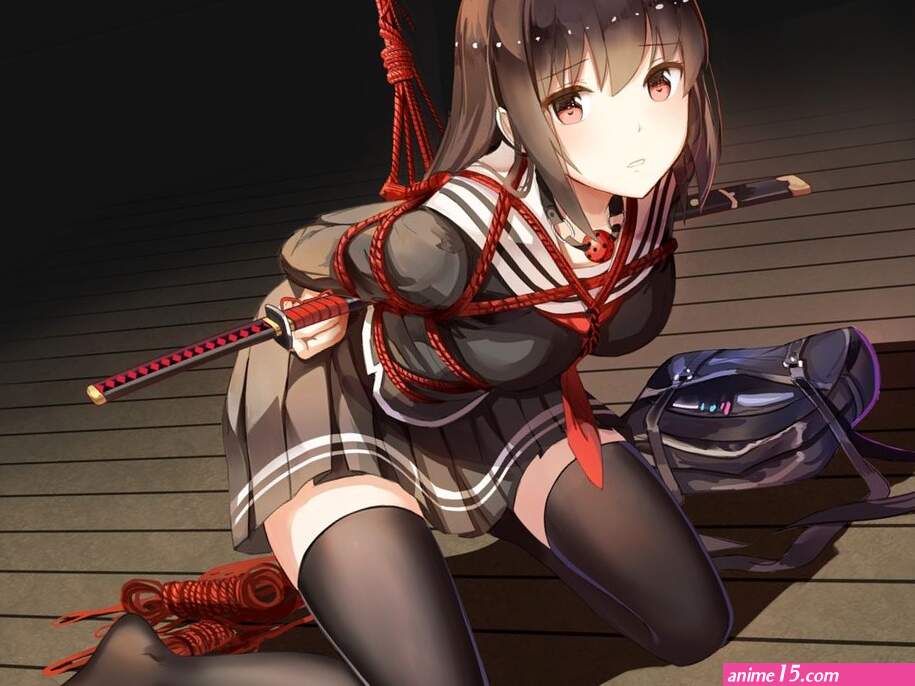 Anime girls bdsm ball gag shibari school uniform katana Playmat Gaming Mat Desk