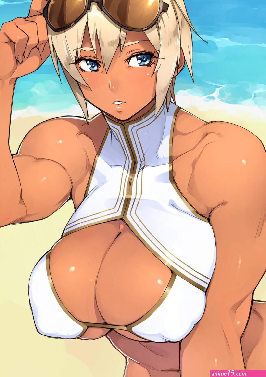 Wallpaper : illustration anime girls big boobs cartoon black hair dark skin mouth comics swimwear Real XXIII muscle blond 1446x2046