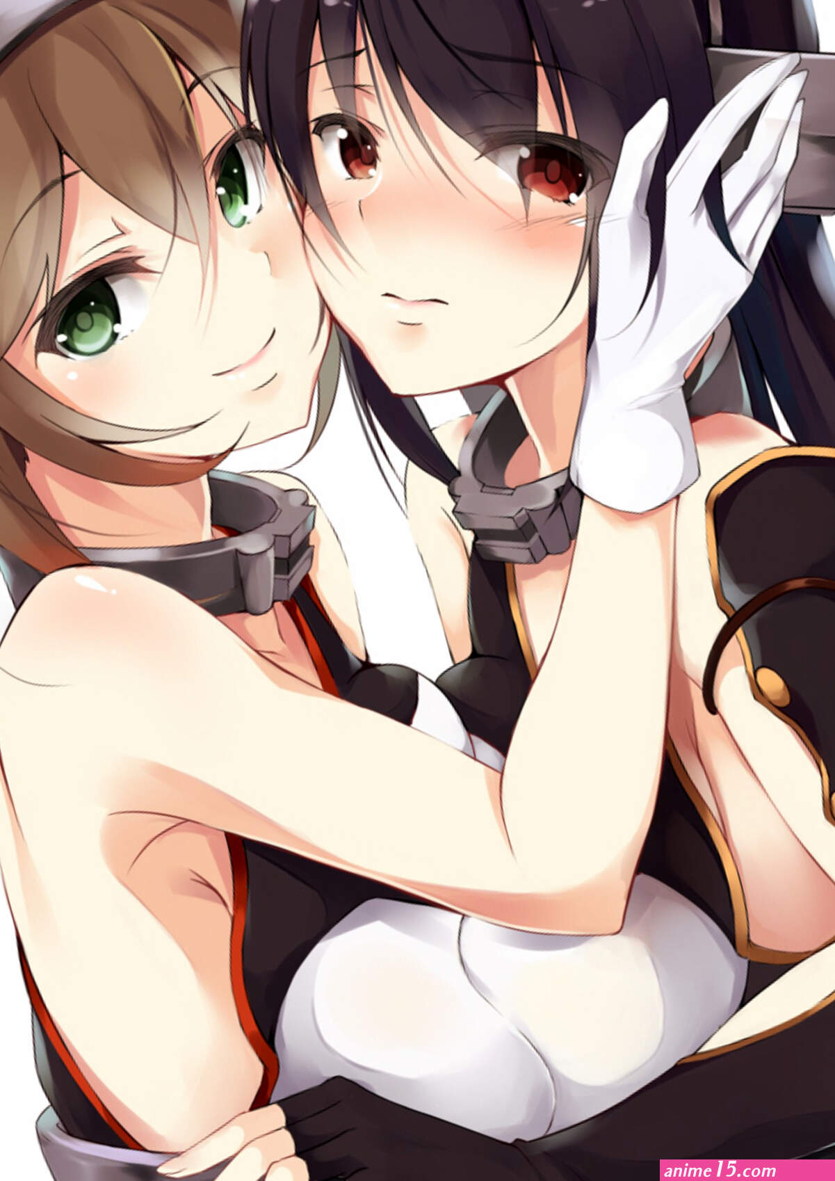 long hair short hair brunette two women boobs on boobs anime anime girls Kantai Collection Nagato KanColle Mutsu KanColle black hair artwork digital art fan art