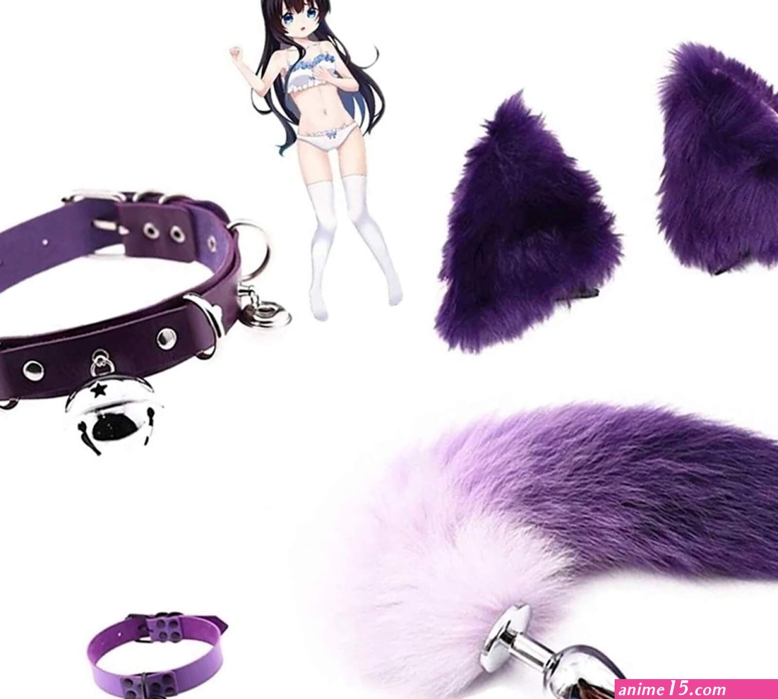 4pcs Stainless Steel Butt Plug Set with Fluffy Plush Fox Tail and Cat Ear Anales Plugs Kit Anime Sexy Cosplay BDSM Toys