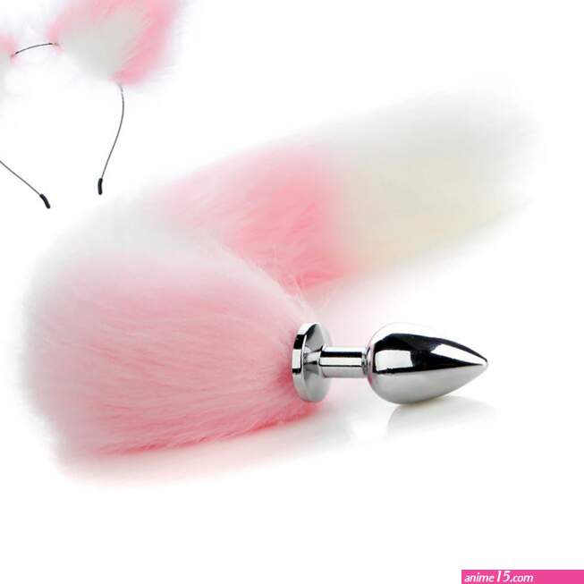 Pink Anime Sexy Cat Ear Headband Butt Plug Tail Set