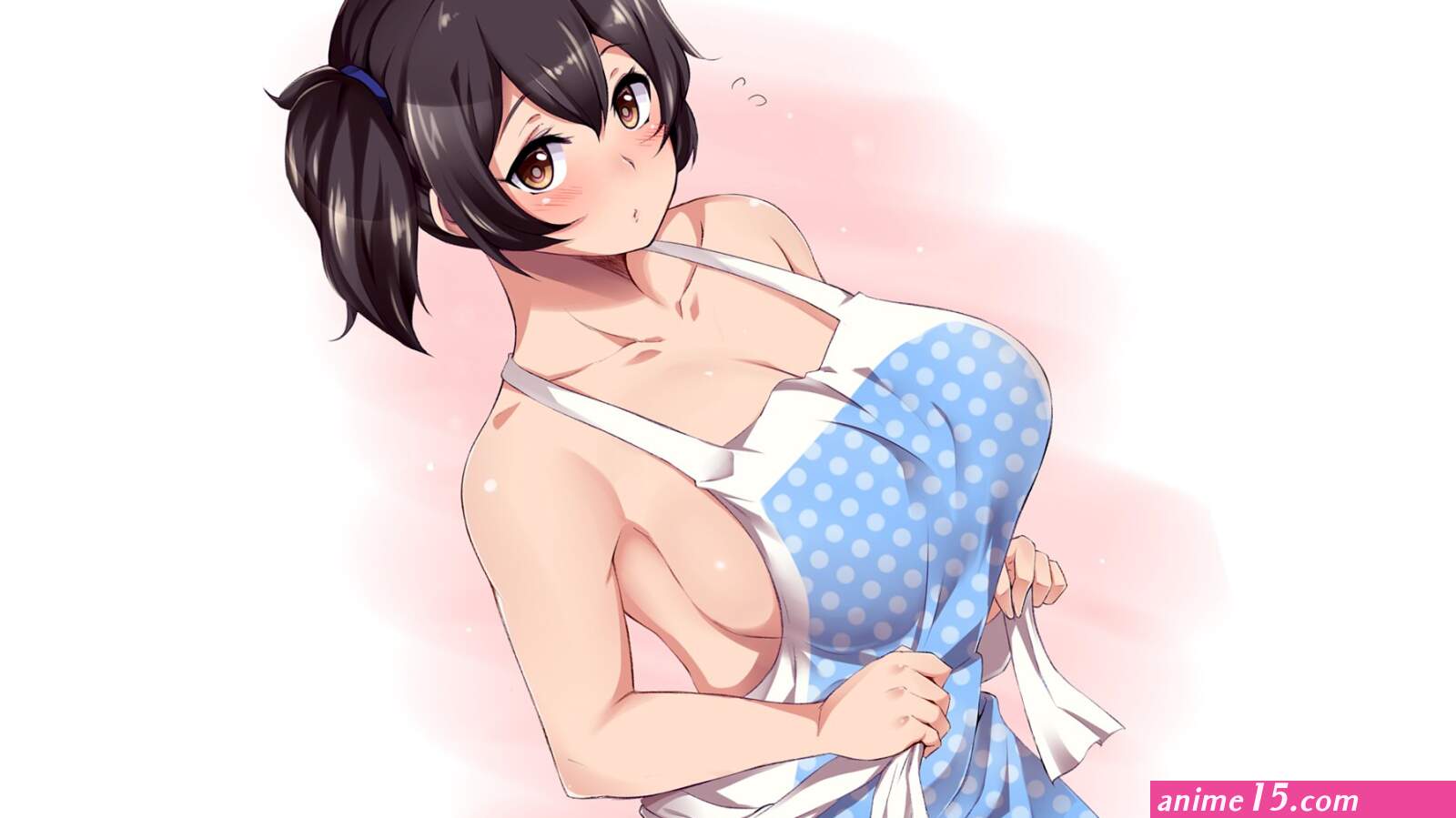 Wallpaper : anime looking at viewer big boobs cartoon black hair mouth naked apron mangaka 2560x1440