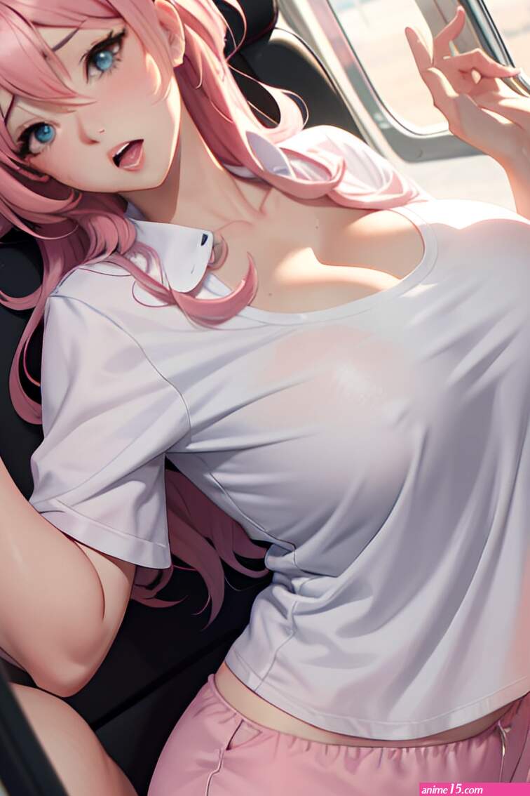 Anime Busty Huge Boobs 40s Age Orgasm Face Pink Hair Messy Hair Style Light Skin Black And White Train Front View On Back Pajamas 3678041631887825335
