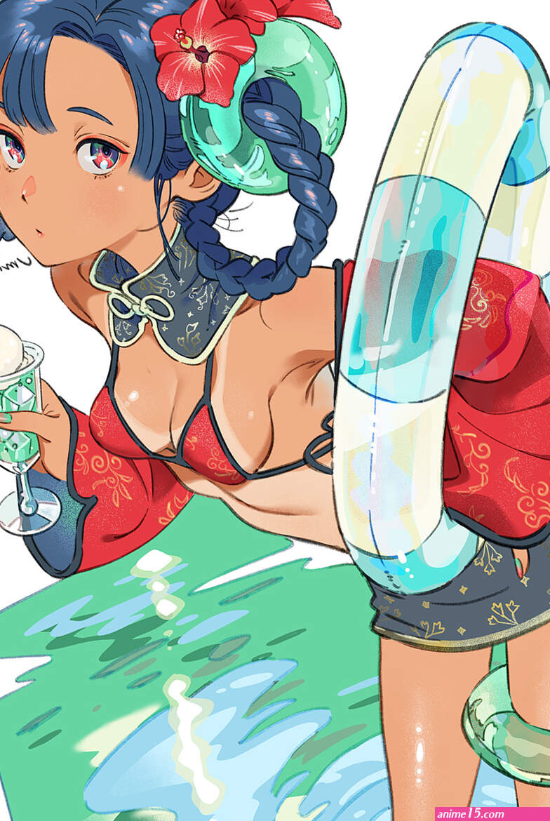 Umisima Osakana tan lines tanned anime anime girls artwork bikini top