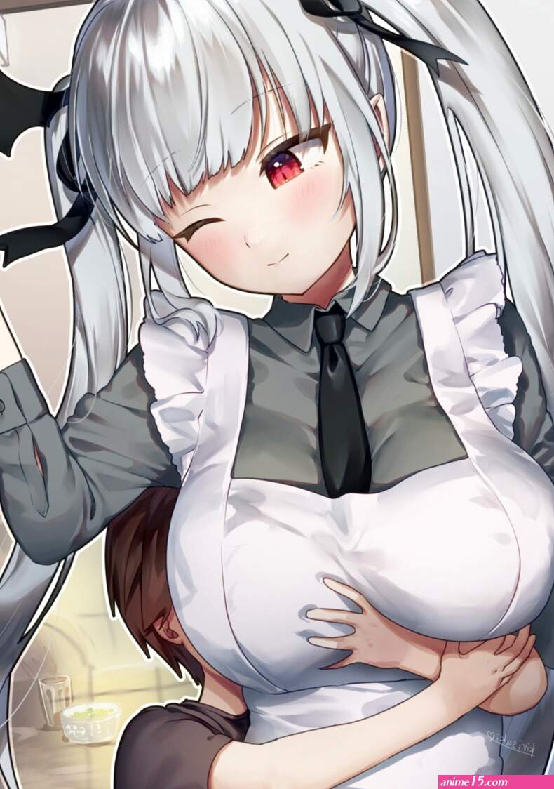 kirisaki shuusei breast grab maid pointy ears shota wings