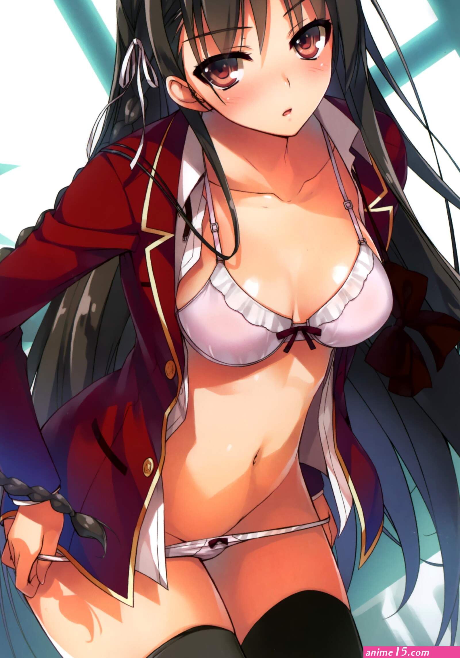 Wallpaper : illustration long hair anime girls cartoon black hair cleavage bra mouth open shirt Person undressing mangaka 2589x3696
