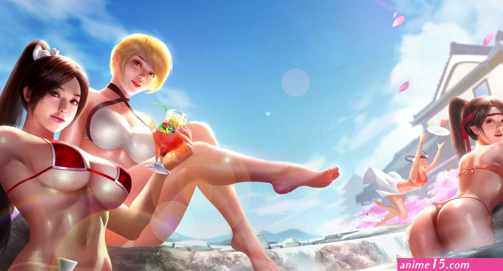 Wallpaper : anime girls water bikini big boobs legs barefoot 2560x1380