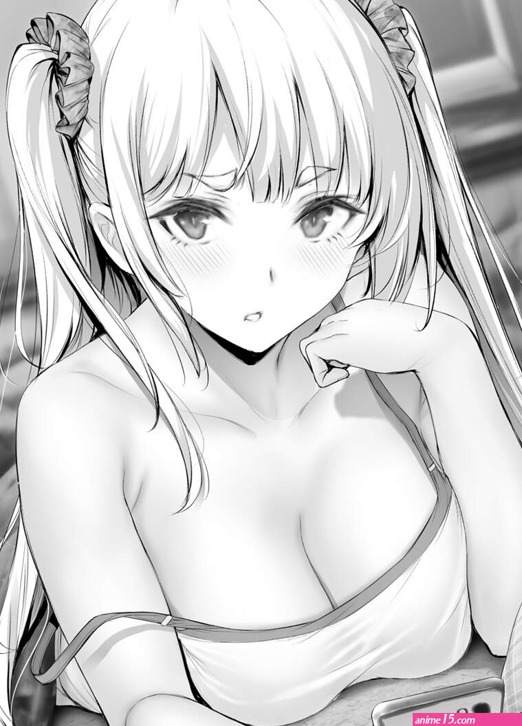 cleavage big boobs lying on front blonde Gentsuki anime anime girls digital art artwork 2D portrait display monochrome twintails smartphone