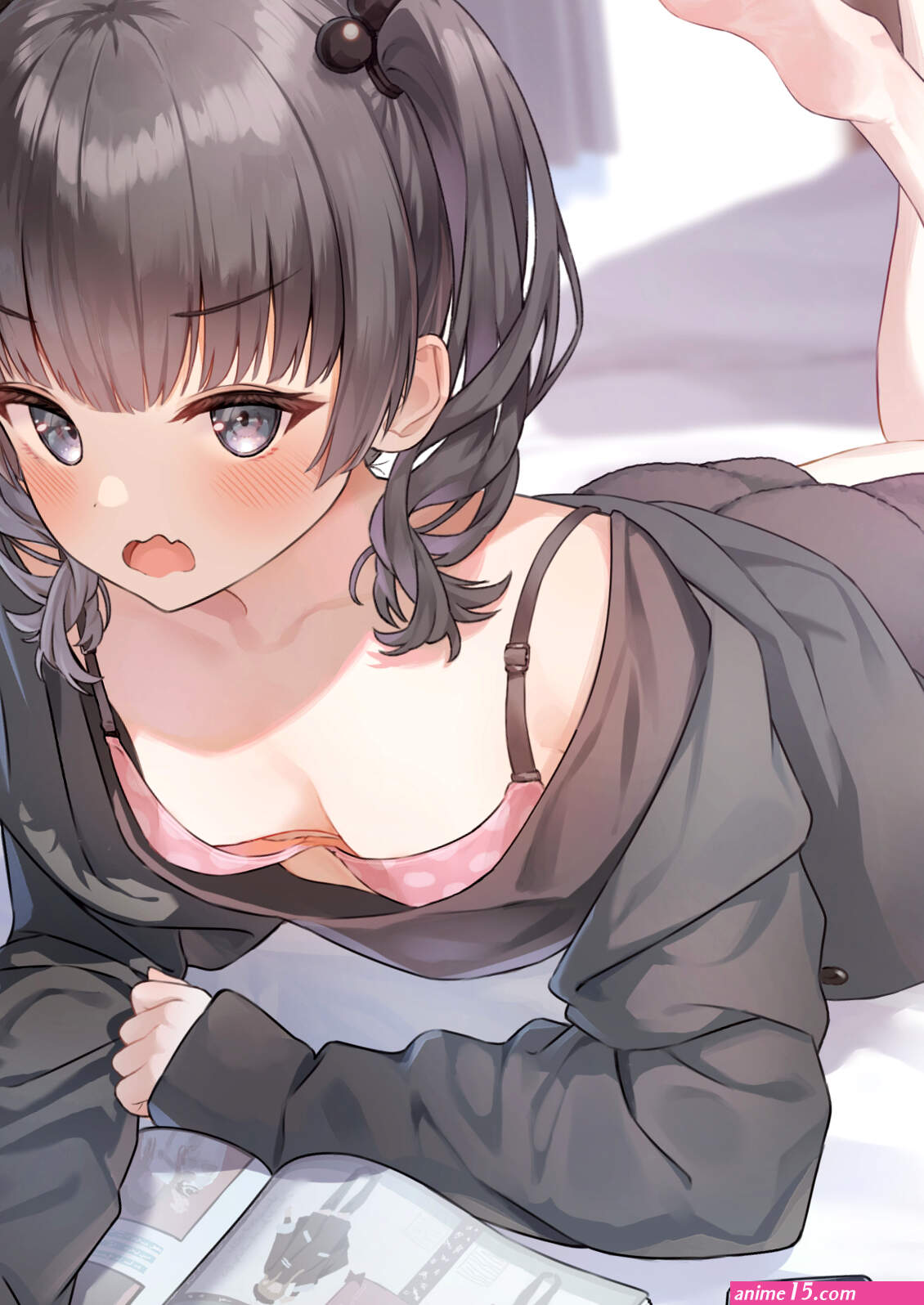 small boobs feet foot sole feet in the air anime anime girls portrait display bra blushing twintails