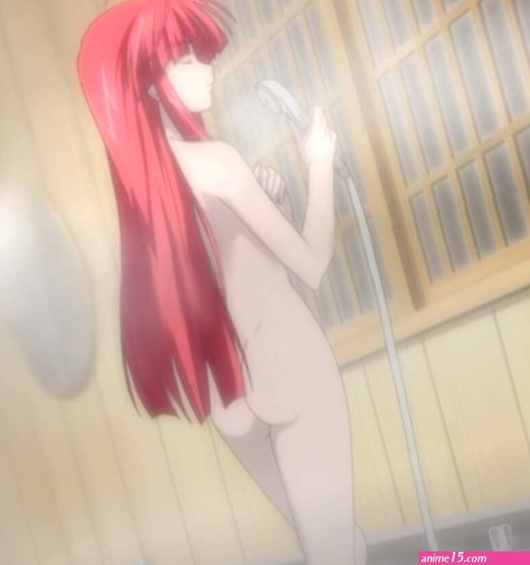 kannagi ayano kaze no stigma anime screenshot 1girl ass ayano kannagi bare shoulders breasts long hair medium breasts nude red hair showering solo thighs