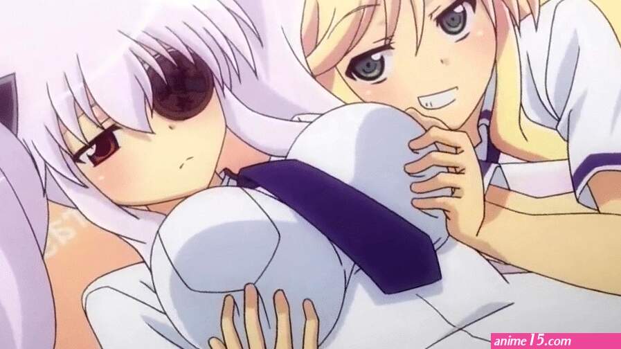 katsuragi senran kagura yagyu senran kagura senran kagura animated animated gif 10s 2girls breasts grabbing another039s breast groping large breasts multiple girls school uniform yuri