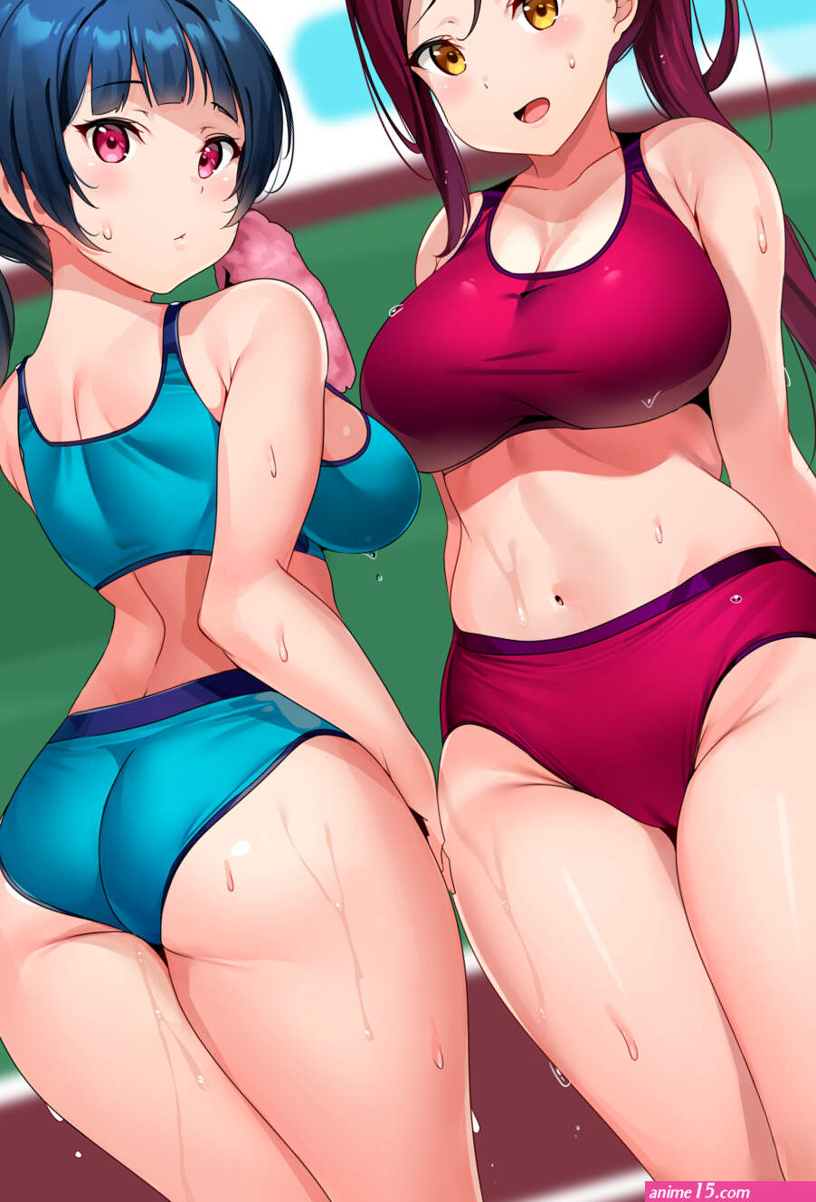 ass big boobs redhead sportswear sports bra sweat anime anime girls short shorts sweaty body Love Live! Love Live! Sunshine