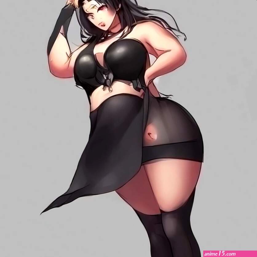 Black tightfitting clothing anime woman full body art voluptuous curvy woman very beautiful female anime character on Craiyon