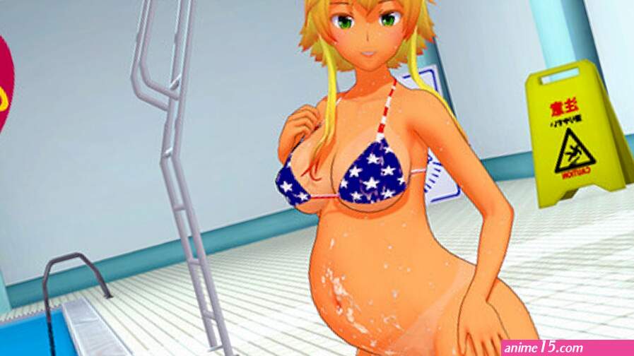 gyaru in the pool filled with cum