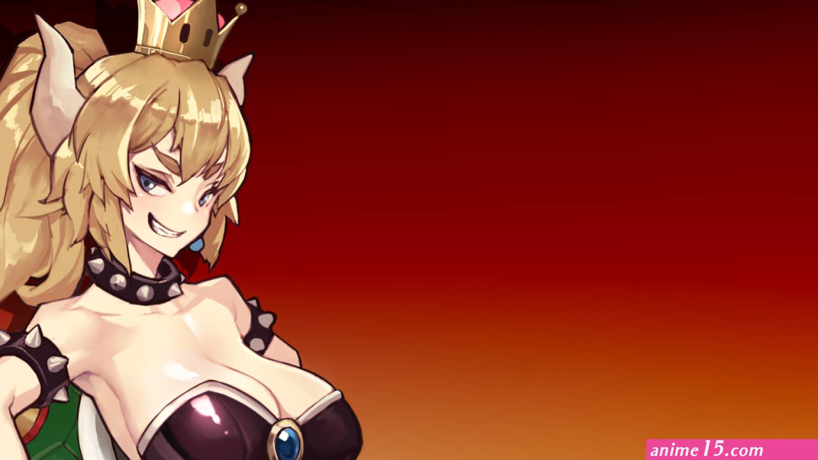 Bowsette big boobs dragon girl blonde ponytail anime anime girls simple background Super Mario
