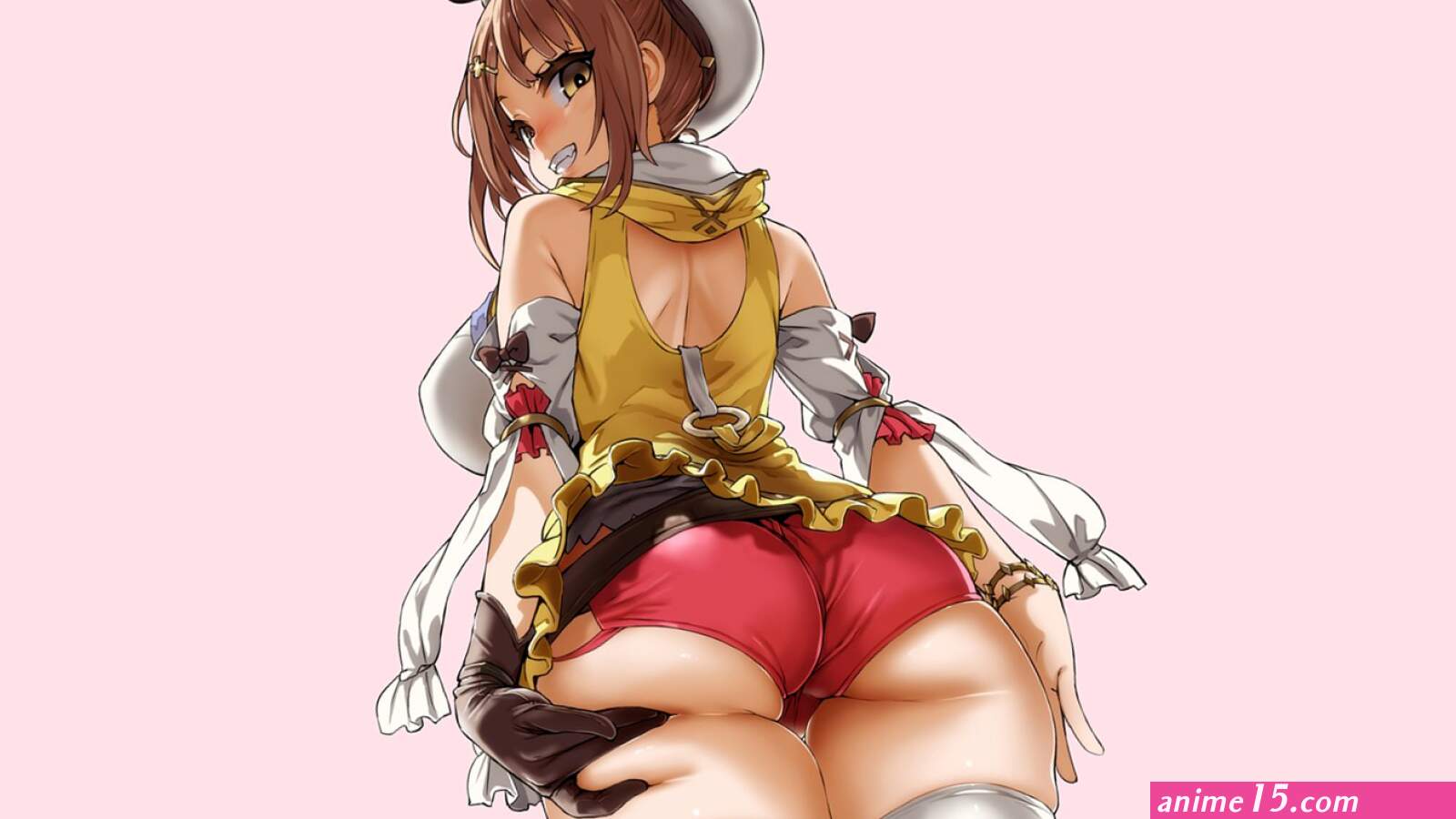 ass grab ass Asanagi big boobs bubble butt thighs anime girls simple background thigh high socks ecchi Atelier Ryza anime