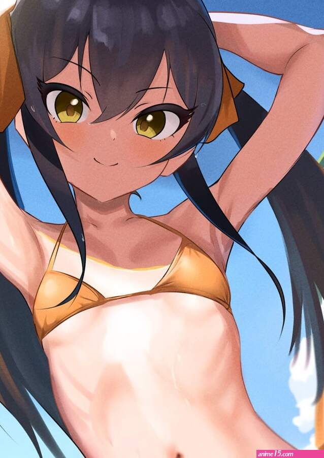 small breasts bikini arms up swimsuit parasol
