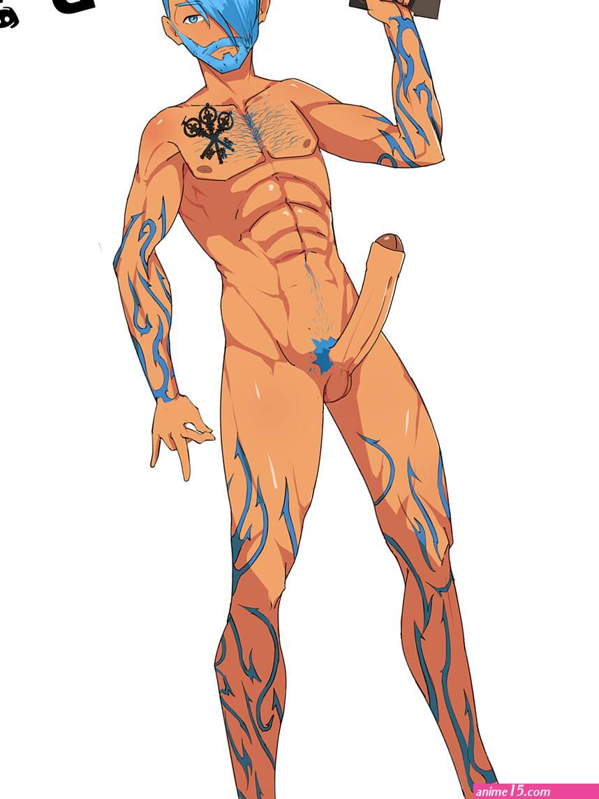 NSFW Blue Haired Anime Muscular Male Tattoo by Darkercoom on Newgrounds