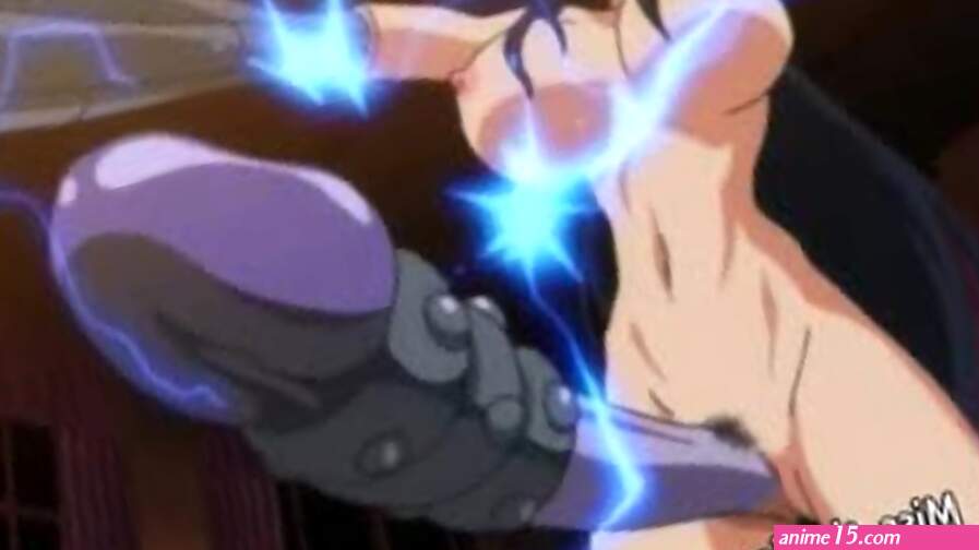 Robot girl grows a giant vibrator dick and double bangs cute hentai girl