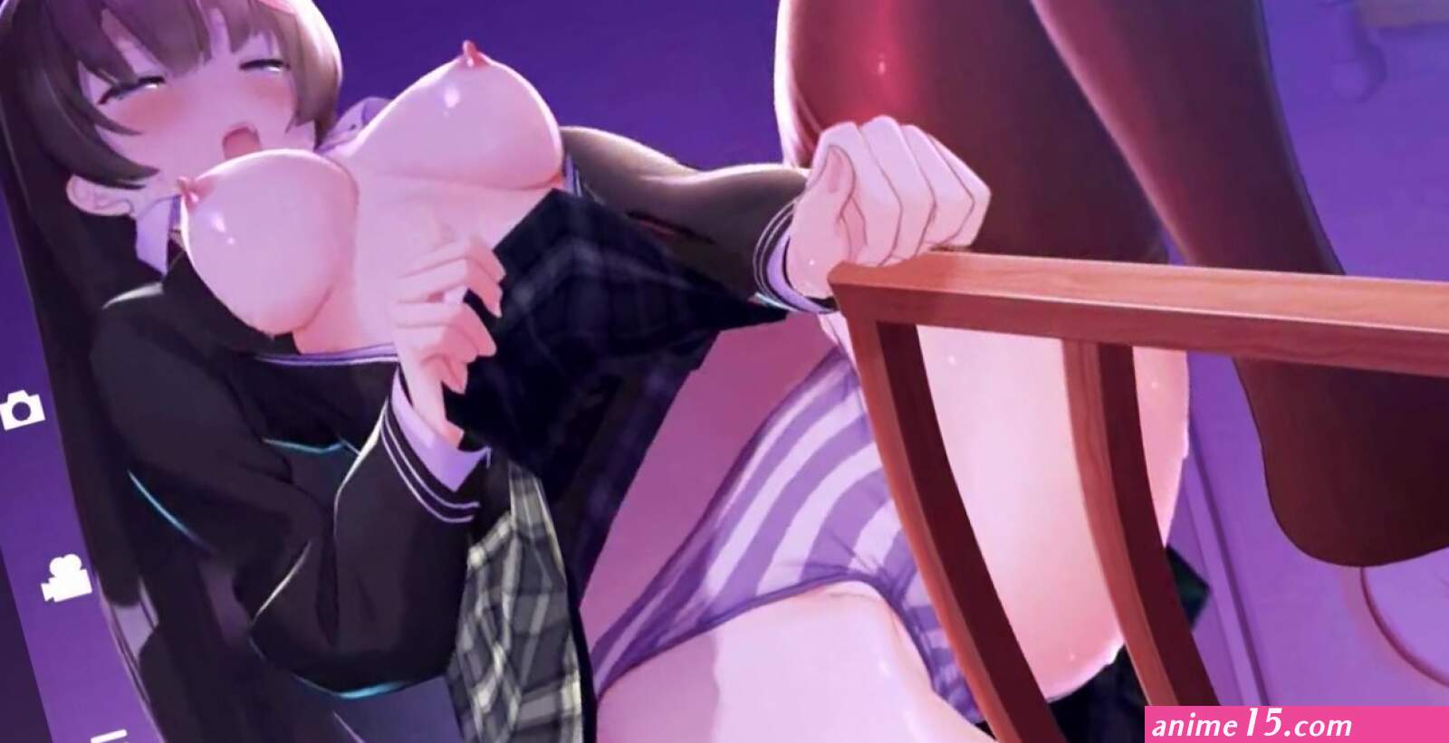 Kinky anime girl is rubbing her wet pussy against that chair