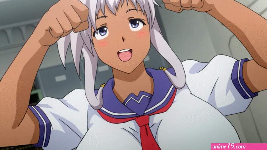 takami akio akaza chacha maken-ki! silver hair animated animated gif 1girl bouncing breasts breasts dark skin huge breasts paw pose ponytail