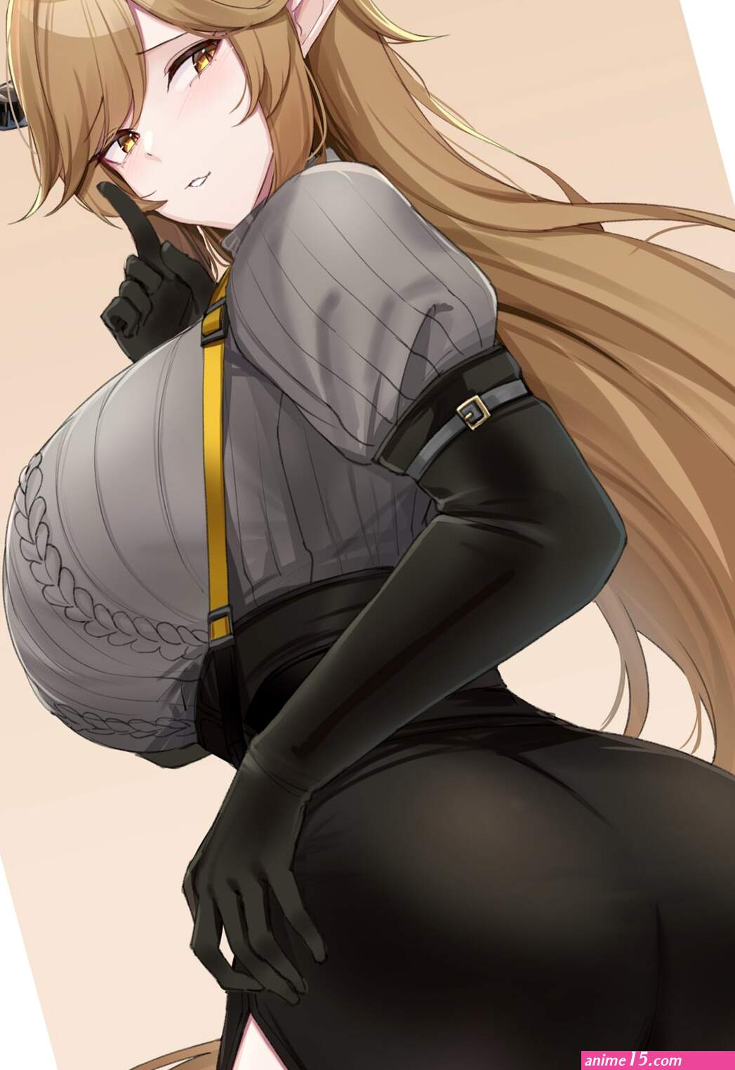 video game girls huge breasts ass long hair blonde Arknights anime girls Meteor Arknights horns pointy ears elbow gloves portrait display yellow eyes