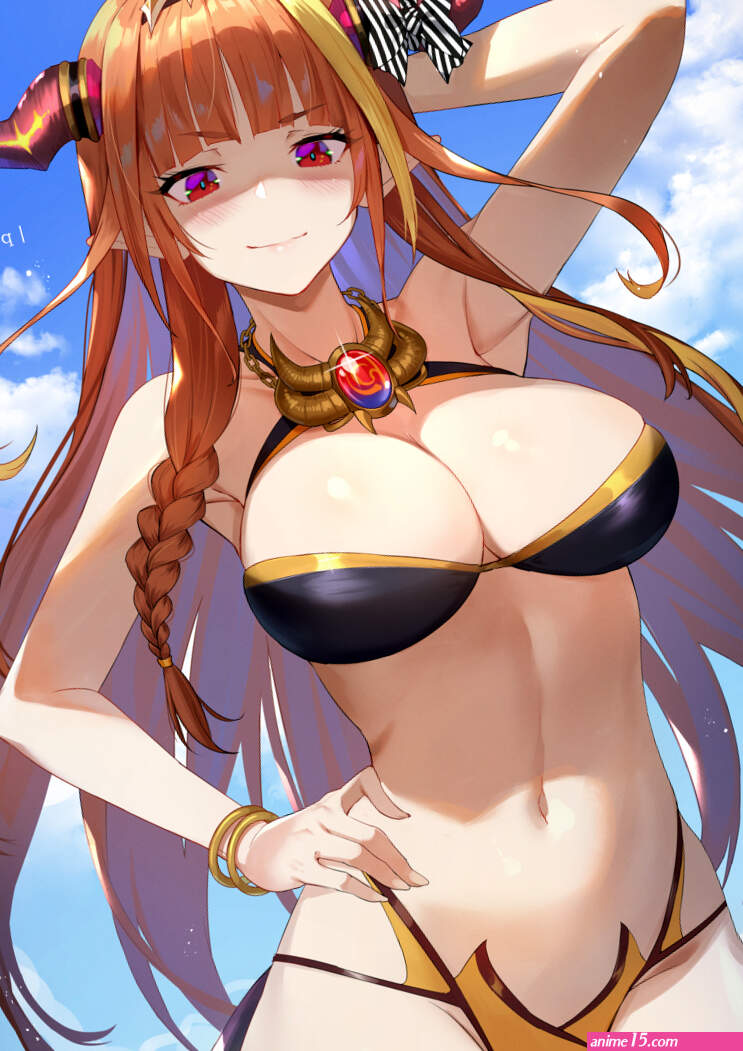 big boobs Raijuu Kiryu Coco red eyes blonde dragon girl anime girls anime portrait display bikini Hololive horns pointy ears Virtual Youtuber